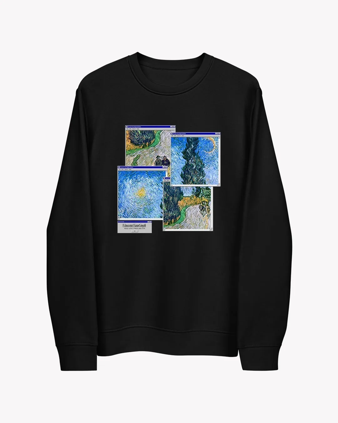 سویشرت دورس ونگوگ جاده‌ای با درخت سرو و ستاره Van Gogh Road with Cypress and Star
